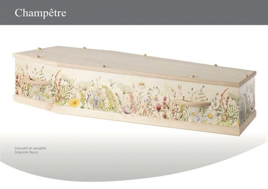 Cercueil Champêtre, en peuplier imprimé fleurs